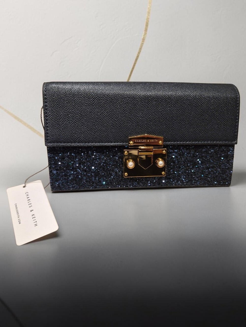 Charles & Keith Navy Glitter Clutch Crossbody